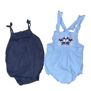 Bundle Of Two Baby Girl Blue Rompers By H&M And Ruffle Butts Size 12-18M